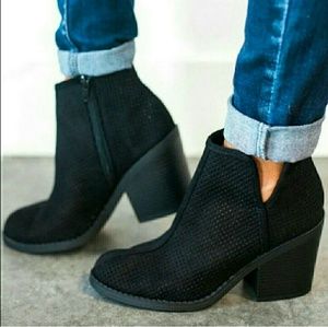 JORDAN perforated suede ankle booties - BLACK